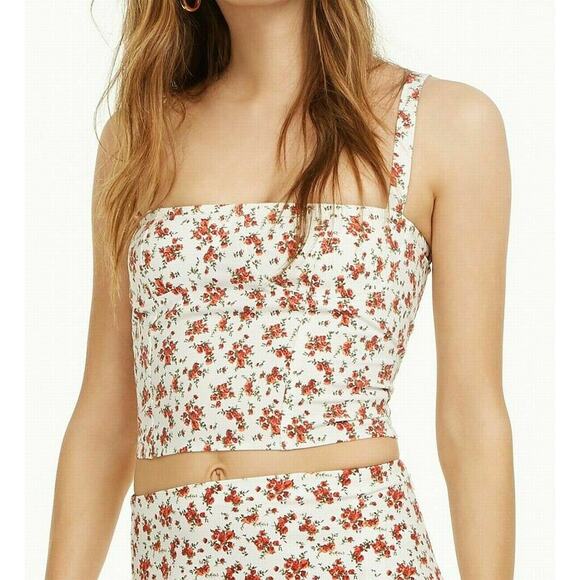 Danielle Bernstein Womens Blouse Floral-Print Cropped Top White Size 12 ,$49 NWT - Picture 1 of 7